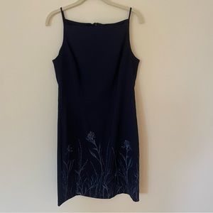 Vintage 90’s Navy Blue Mini High Neck Beaded Dress